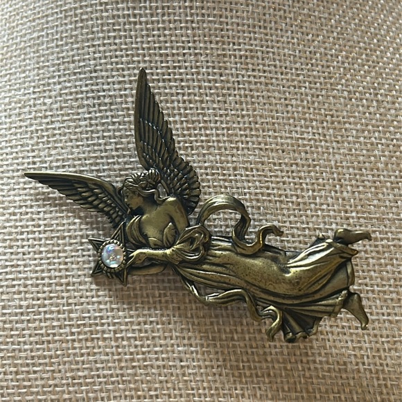 JJ Jonette Jewelry - JJ Jonette Pewter Fire Star Angel Goddess Figural Brooch Vintage Signed Pin